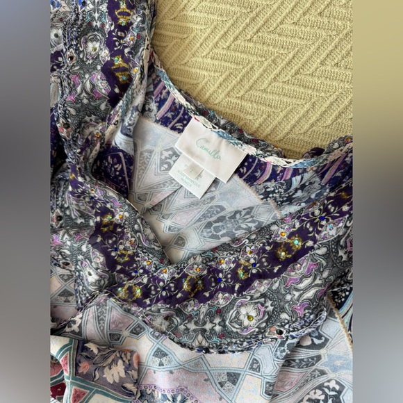 Camilla Tales of Tatiana silk purple print Wrap Dress With Frill size Large - Picture 9 of 16